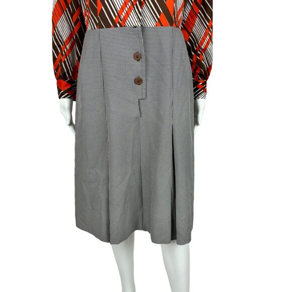 Vintage 70s Shirtdress Women's Large Secretary Striped Houndstooth 2 Piece Look - Picture 7 of 10